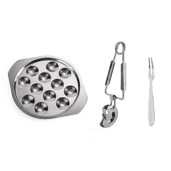 1 Sett Rustfritt Stål Escargot Plate 12 Hull Med Escargot Tang Og Gaffel