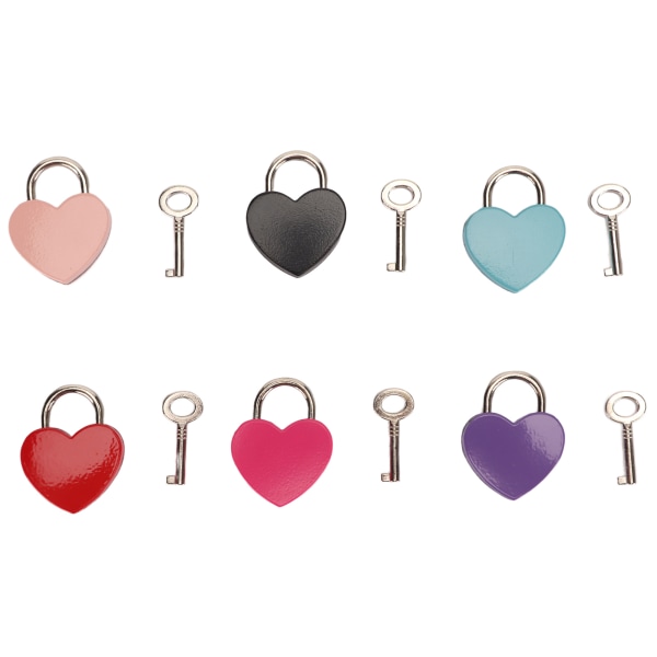 6 stk Hjertehengelåser assorterte farger sinklegering Bærbar dagboklås med nøkler til smykkeskrin