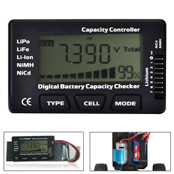 G.T.Power 2-7S Bærbar Digital Batterikapacitetstester Måler Controller Tester til RC