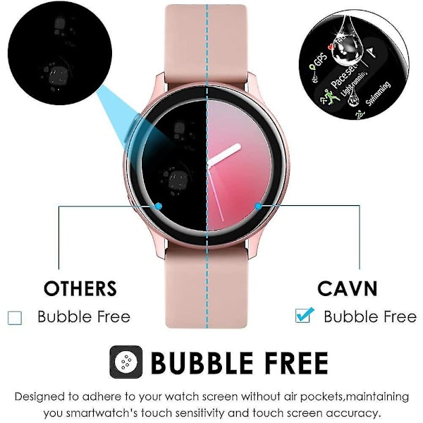 3 kpl Yhteensopiva Samsung Galaxy Watch Active 2 40 / 44mm Suojakalvo, 3D Reunainen Näytönsuoja, Täysi Peitto, Naarmuuntumaton Kuplaton