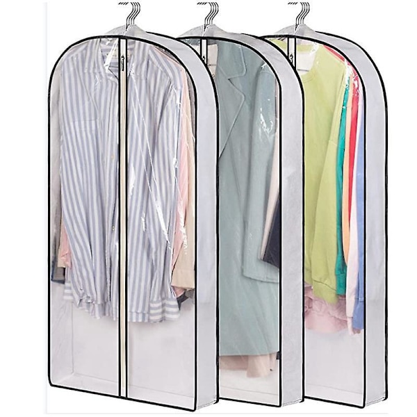 3 vedenpitävän läpinäkyvän mekonsuojan set vetoketjulla - Pölyn- ja koinpitävät vaatesäilytyspussit, valkoinen, 60*100+10cm