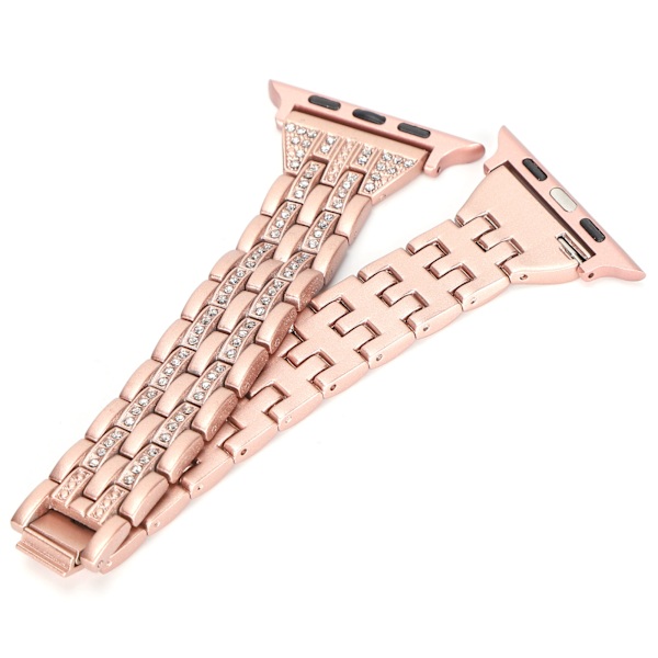 Klockarmband Dubbla Rader Rhinestones‑Späckad Ersättningsmetallrem för IOS Watch 42mm / 44mmRosa