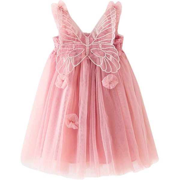 Fairy Tulle Butterfly Wing Princessklänning för Småbarn Flickor (90CM, Rosa)