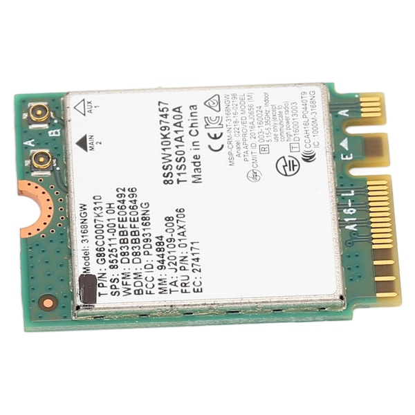 Trådlös modul 3168NGW AC NGFF M.2 2.4G 5G Dubbelfrekvens 600Mbps BT 4.2 WIFI-nätverkskort