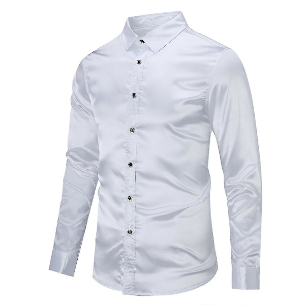 Kiiltävä Valkoinen Slim Fit Miesten Rentoutunut Muodikkaat Pitkähihainen Virallinen Paita