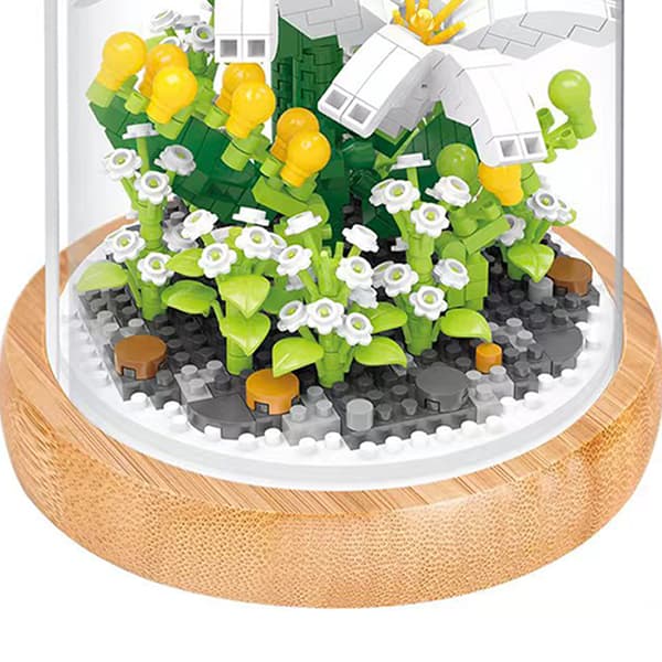 Växtbyggstenar Miniatyr DIY Byggstenar Bukett Krukväxter Prydnadsleksaker Lilja med Skyddsfodral