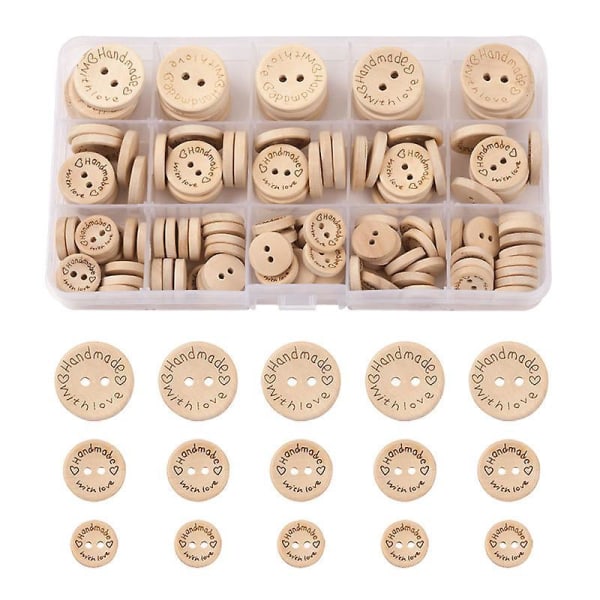 Käsintehdyt puiset napit - 15 mm, 20 mm ja 25 mm pyöreä set ompeluun ja askarteluun
