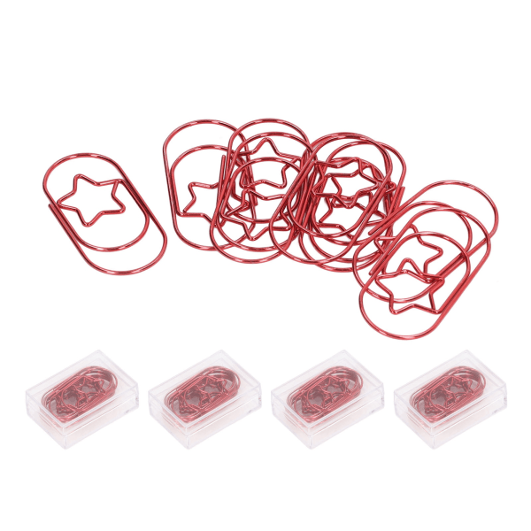 40 stk. Fancy Paperclips Stjernestil Rustfri Belægning Multifunktionelle Søde Papirclips til Hjem Skole Kontor Rød