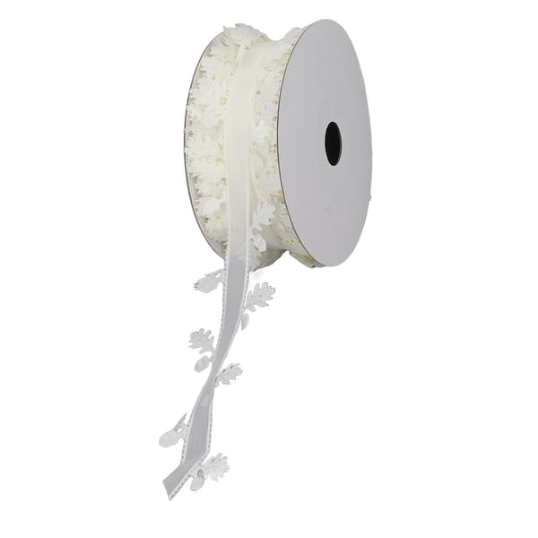 Bladformad spetskantband DIY Bröllop Polyesterband för presentinslagning Kransframställning 4cm (Vit)