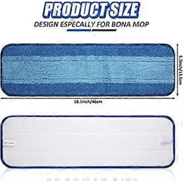 (12 Stk.) Mikrofiber Rengjøringsputer Kompatible med Bona Mopp Gjenbrukbare 45 cm Mopp Erstatningsputer Vaskbare Mikrofiber Moppeputer Refill Erstatning Mo