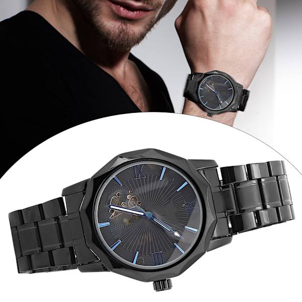 T Winner Men Hollow Out Automatisk Mekanisk Watch Roman Urtavla Steel Strap Armbandsur