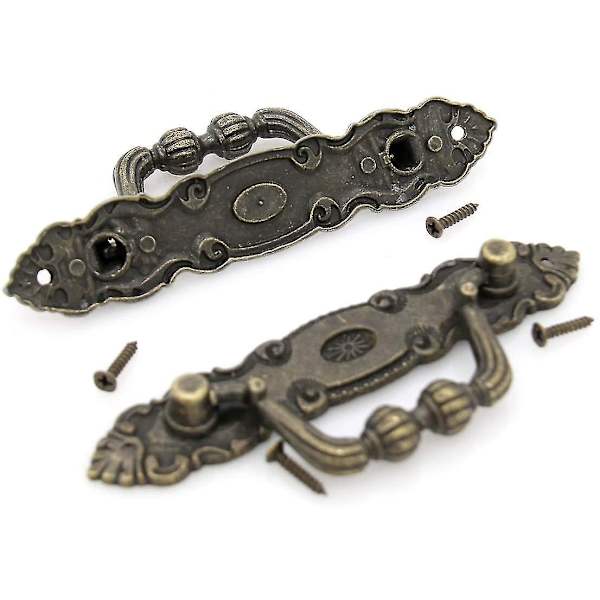 4-delt sæt vintage antik messing faldhåndtag til kommoder og skabe - 11 cm (4,3) længde, 3,8 cm (1,5) højde