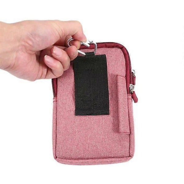 Rød Bælteclips Taske Universal, 6,3 Tommer Denim Casual Taske Vandretur Shell Taske Bælteclips Taske med Flere Spænde Pung