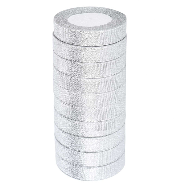 10 rullar glitter satinband polyester presentförpackning bröllopsdekoration festtillbehör silver