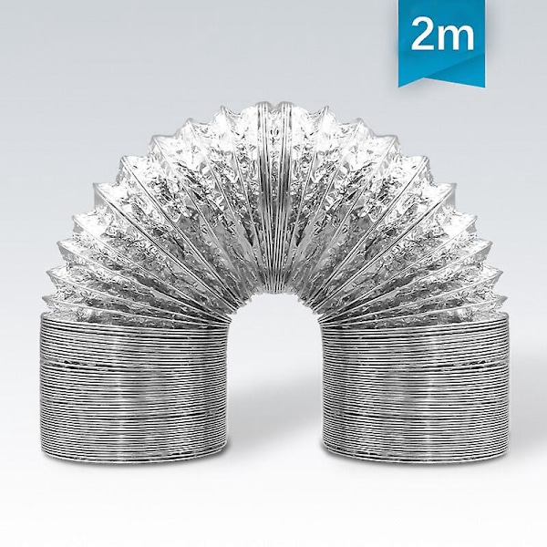 100 mm, 2 m fleksibel udstødningsslange i aluminium, ventilatorfitting, udstødningskanal