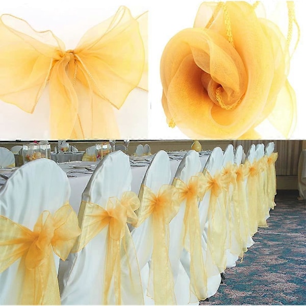 25 st Organza Stolsöverdrag för Bröllopsbankett Partydekoration Stolsrosetter Stolsband Stolsöverdrag Evenemangstillbehör - Guld