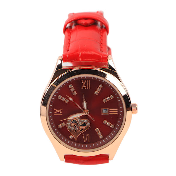 Watch Vinröd Mekanisk Watch Lysande Vattentät Hollow Heart Mönster Rund Urtavla Watch