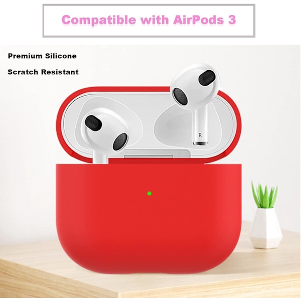 6 st Röda Silikonfodral Kompatibla med Airpods 3, Skyddsfodral för Airpods 3 2021 Generation, ultratunt, Mjukt Skyddsfodral för Airpods 3, Synlig