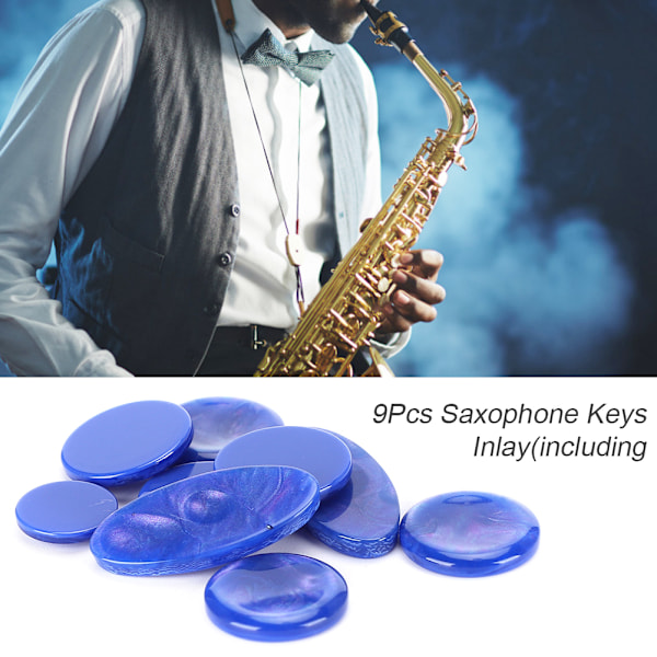 9 stk saksofon knapper innlegg plast dekorasjon musikkinstrument tilbehør blå M02110