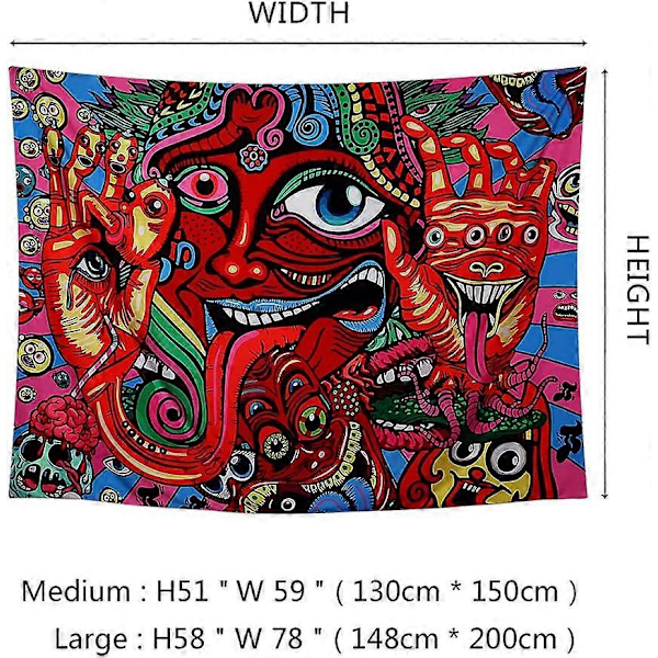 (Ansikte, L / 150x200cm) Psykedelisk Arabesque Tapestry Väggbonad Hippie Väggbonad Abstrakt Retro Mönster Tapestries Magisk Fraktal Tapestry för B