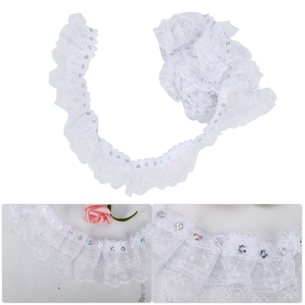 5 meter flerfärgad 45 mm prickar plisserad trim mesh spetsband sy paljetter broderad DIY hantverk (vit)