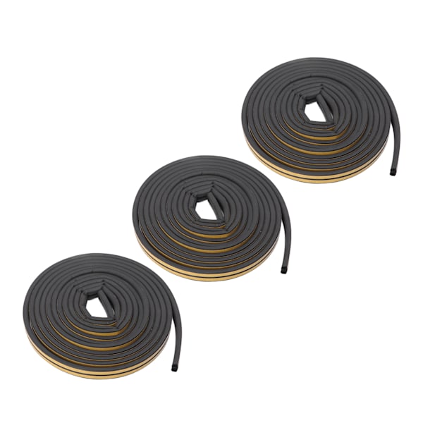 3 set väderlist dörrtätning vindtät vattentät ljudisolerad självhäftande dubbelsträng 9x6mm svart dörrväderlist