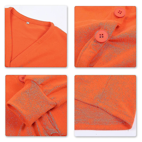 Moderigtig løs V-hals cardigan i 15 ensfarvede farver til kvinder S Orange