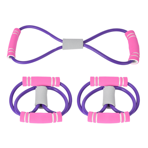 2 st 8-formad dragrep bröst expander elasticitet bälte stretch rem yoga fitness utrustning lila