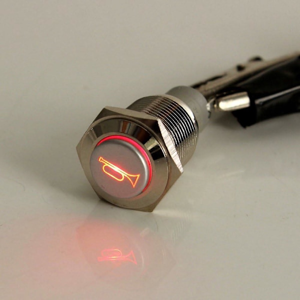 16mm Röd LED Strömbrytare 12V 3A Tryckknapp Bilhorn Momentan Vippströmbrytare Metall Horn Högtalare Horn
