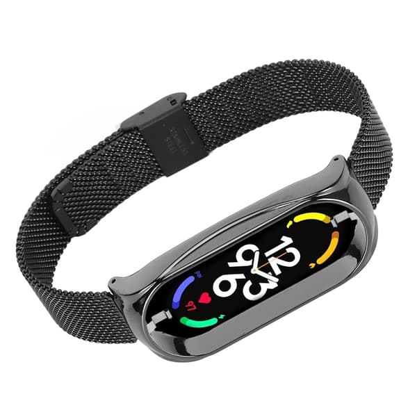 Rustfri stål mesh rem, moderigtig, åndbar, fleksibel erstatningsrem, tilbehør, der passer til Mi Band 7, sort