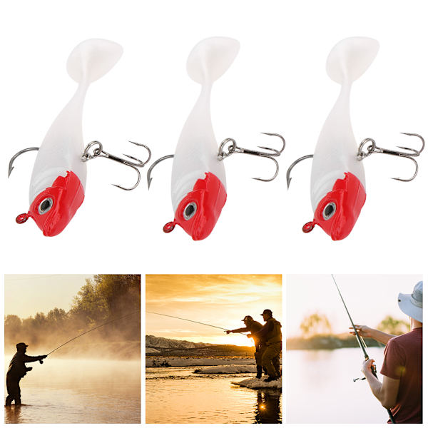 3st Pack Fiskedrag TTtailed Rött huvud Vit Body Fiskedrag Packat mjukt bete