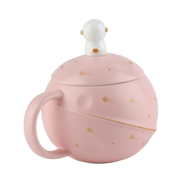400 ml sød astronaut krus ergonomisk håndtag keramisk kop med låg ske til kaffe te mælk pink