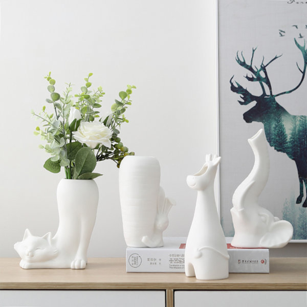 Vit Keramik Vas Kreativa Hem Vardagsrum Dekorationer Prydnader Torkade Blomsterarrangemang