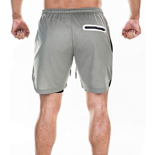 Letvægts Hurtigtørrende Mænds 2-i-1 Løbe- og Trænings Shorts XXL Grå