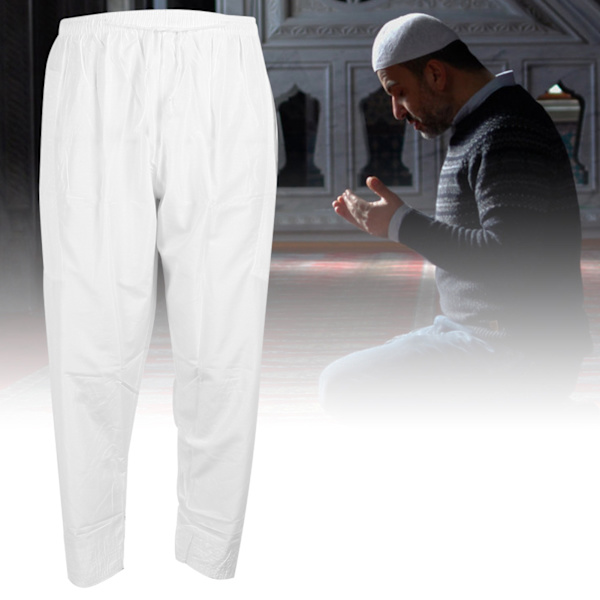 Miesten muslimihousut polyesteri puuvilla LooseStyle vyötäröllä kuminauha Afganistanin housut vaatteet (valkoinen XL)
