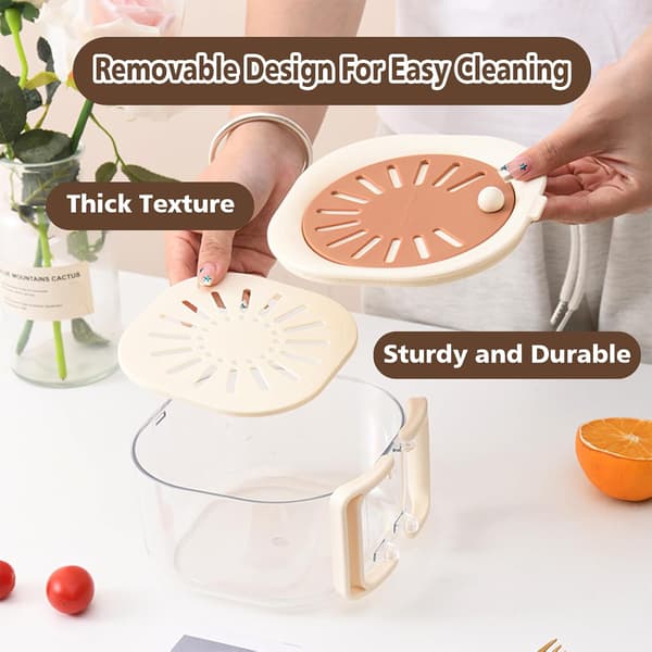 Fruit Strainer, 2-in-1 Drainage Basket, Fruit Strainer Container with Lid, Drainage Basket with Foldable Handle, Suitable for Washing Fruits and Vegetables (B