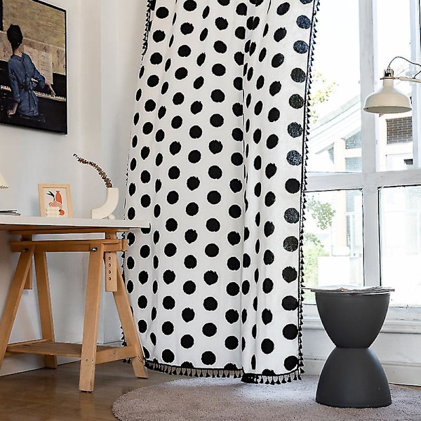 Geometriske Stribede Semi-Mørklægningsgardiner til Stue Boho Bomuld Linned Mørklægningsgardiner (52\" B x 84\" L)