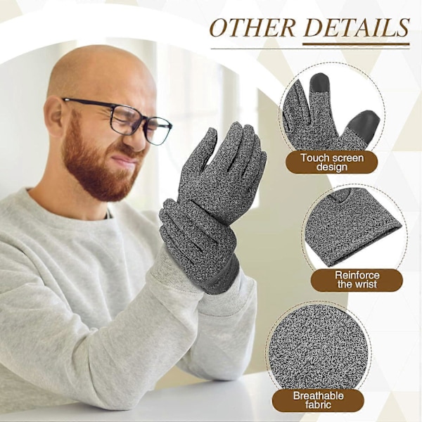 Fullfinger Arthritis Handskar Kompressionshandskar, Värme och Kompression, Grå Kompressionshandskar Handledsstöd Karpaltunnelsyndrom Handske L