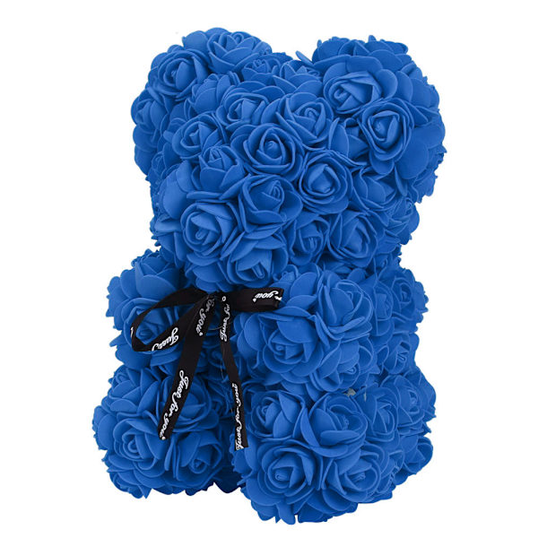 Unik sød bjørneform simuleret kunstig roseblomst med sløjfedekoration til Valentinsdag Mørkeblå