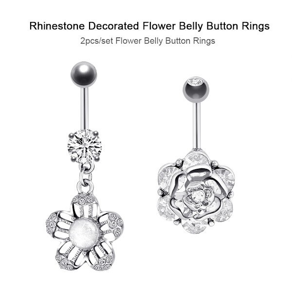 2 stk/sæt Blomster Navlering Barbell Rustfrit Stål Kropspiercing Smykker (Sølv)