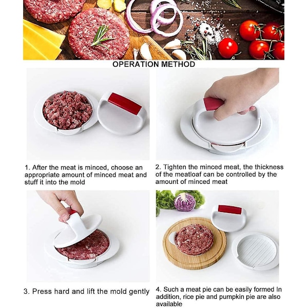 Hamburger Patty Maker hamburgerform Perfekt størrelse 12,7 cm hamburgerform ring Let frigørelse rund hamburgersti Tryk til grill Tilbehørspakke (1 stk