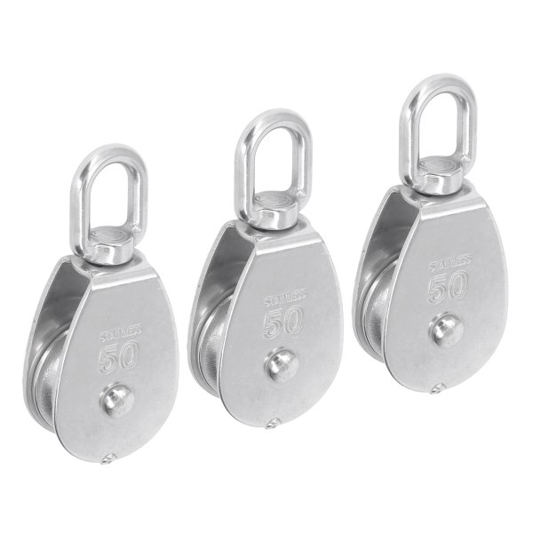 3 st enkel remskiva block set 400 kg lager rostfritt stål remskiva rulle för lyft båtdäck bogsering