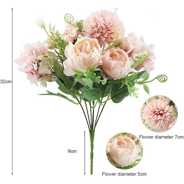Tekoinen Pioni ja Hortensia Kimppu - Hää- ja Kodinsisustus
