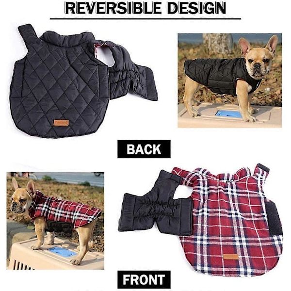 Hundtäcke Hundjacka för Hundar Valp, Vadderad Vändbar Design Väst Regnjacka, Röd, S (Bröst: 44-52cm, Rygg: 32cm)