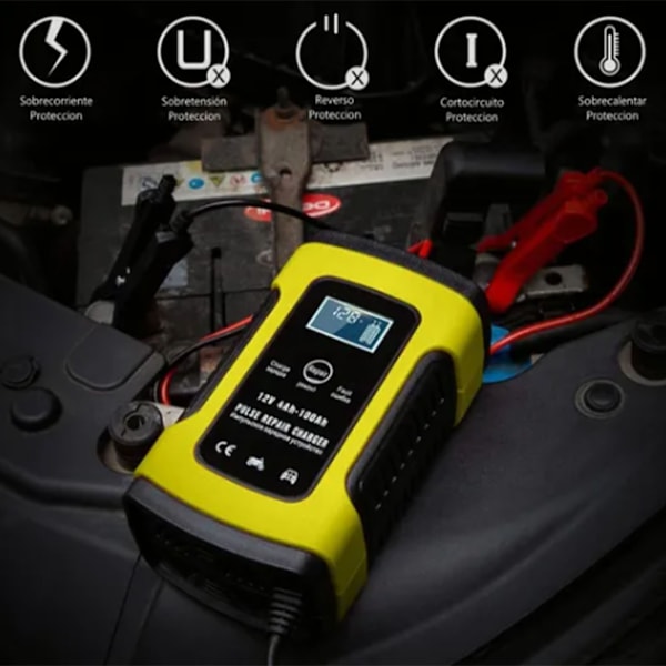 Batterioplader Opladningsstatus Display Puls Reparation Varmeafledning Kortslutningsbeskyttelse til Bil Motorcykel