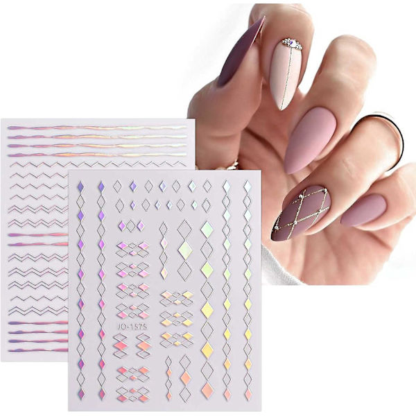 12 ark holografiska Aurora Nail Art Stickers Självhäftande Nageldekaler Manikyr