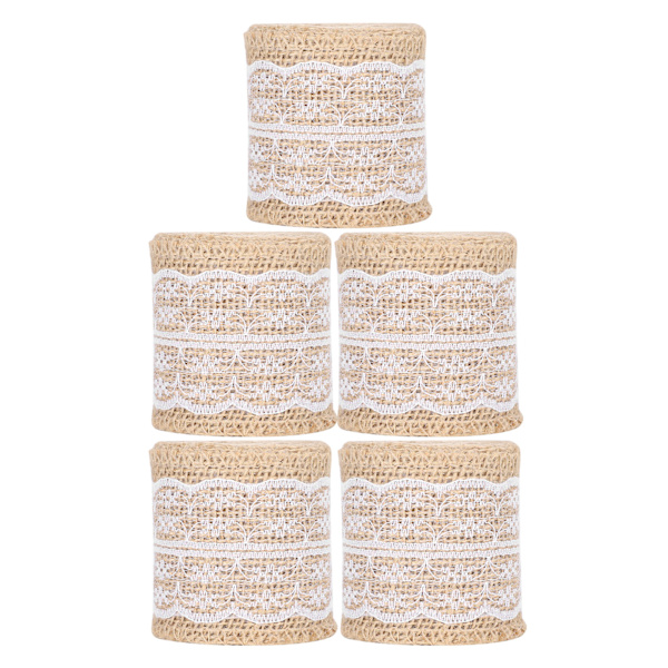 5 st Burlap Band Spets Linne Rulle Jute Bälte DIY Handgjord Hessian Rem Dekorationer (Vit)