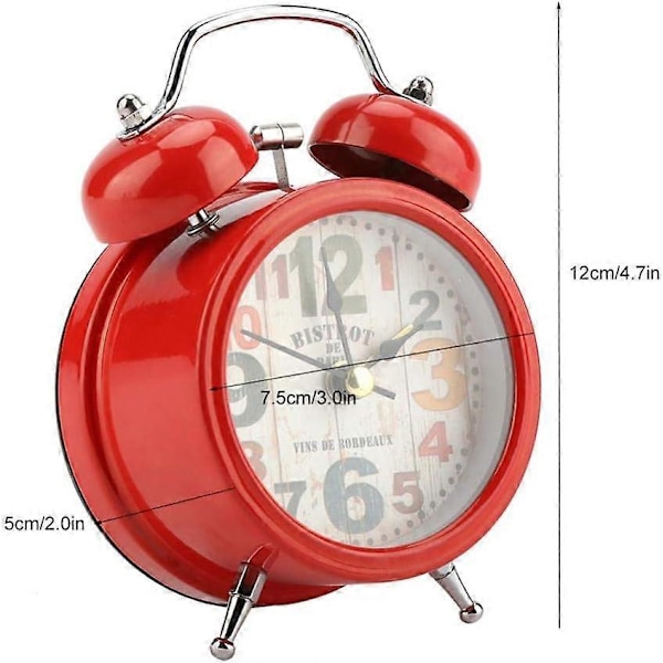 Retro Lydløs Dobbelt Klokke Metal Quartz Vækkeur med Natlys Antik Klassisk Arabisk Ur