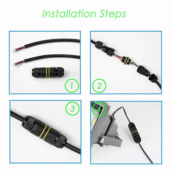 Koblingsboks for utendørs bruk IP68 Vanntett Elektrisk Kabelkobling 3-veis Koblingsboks Koblingsbokser for Kabel Ø 9 til 12mm (2 stk), Nylon