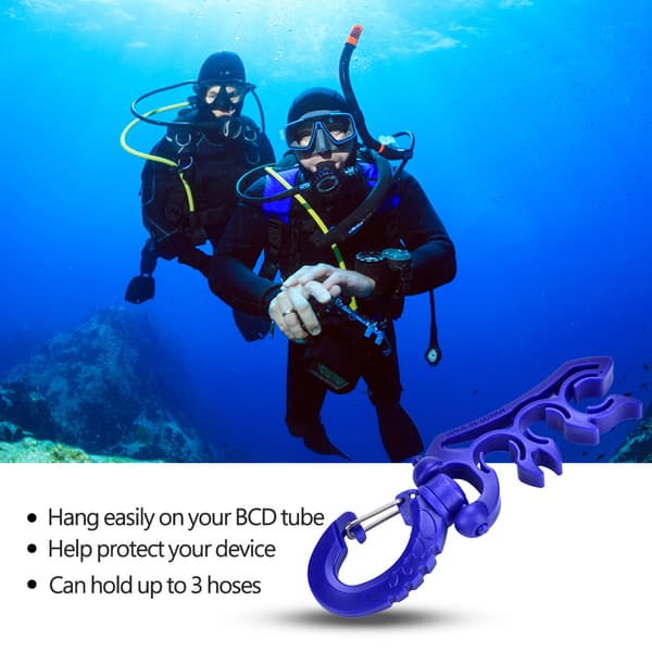 Keep Diving Undervattens Plast Dubbel BCD Slanghållare med Clip Spänne Krok (Blå)